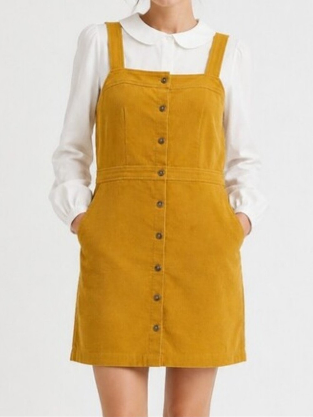 J Crew Mustard Corduroy Jumper Dress Size 8 Button Front Twee Schoolgirl Preppy